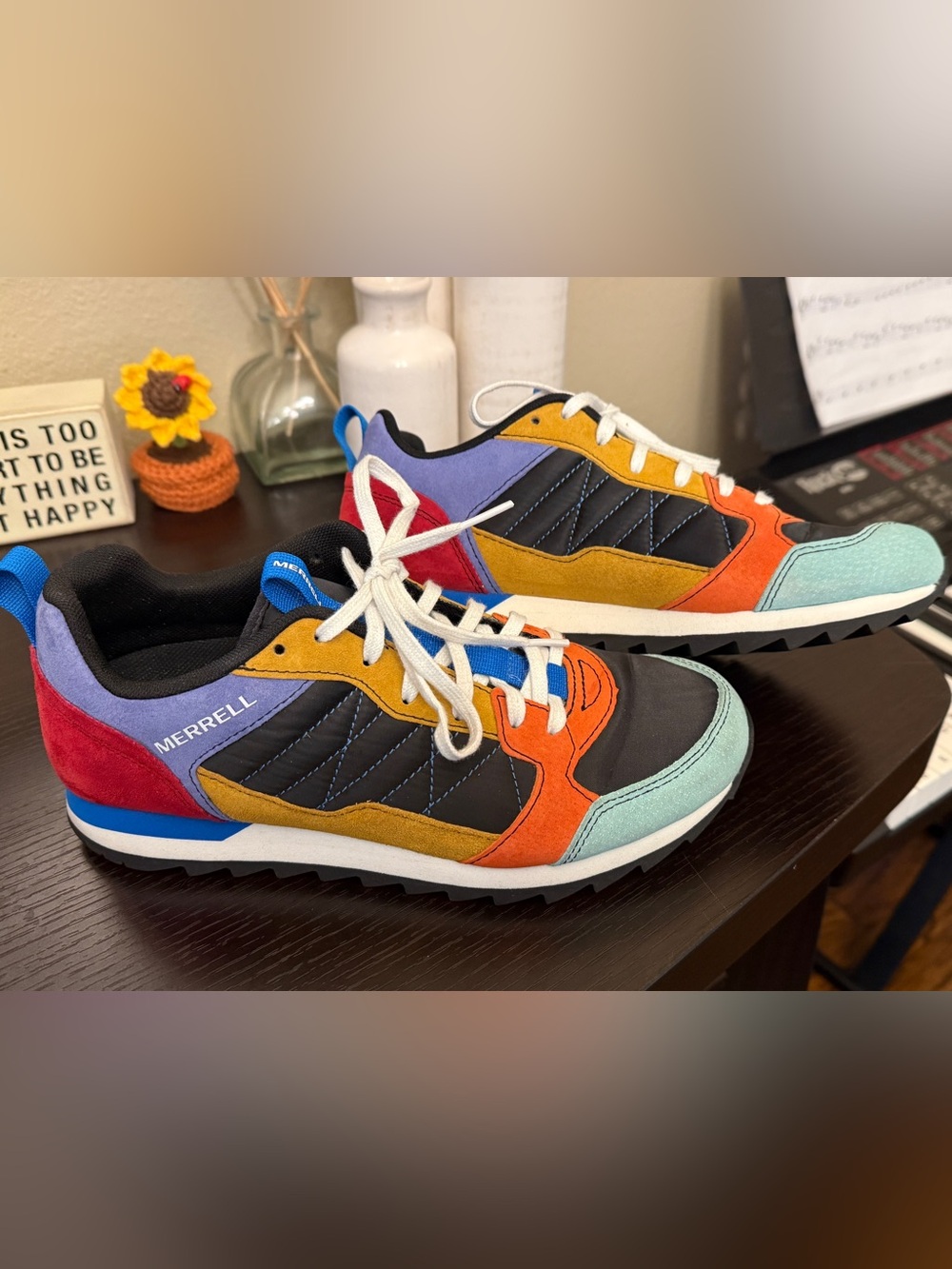 Merrell Kids Colorblock Retro Trail Sneakers in Blue, Yellow & Orange